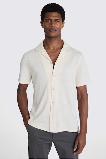 MOSS Linen Blend Knitted Cuban Collar White Shirt