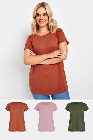 Yours Curve Brown Core Basic T-Shirts 3 Pack