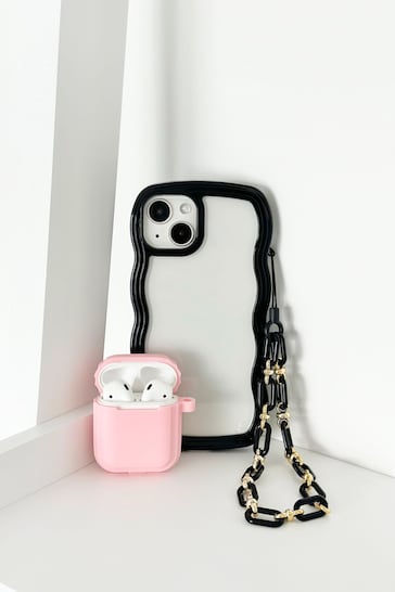 Coconut Lane Black Curvy iPhone 14 Airpods Case and Phone Strap