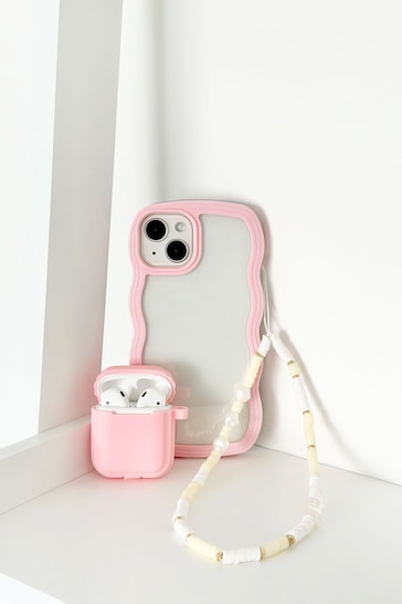Coconut Lane Pink Curvy iPhone 14 Airpods Case and Phone Strap