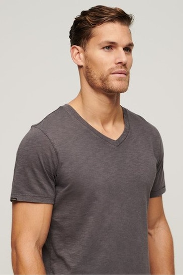 Superdry Grey V-Neck Slub Short Sleeve T-Shirt