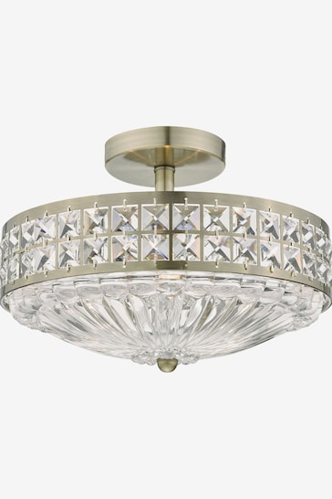 Dar Lighting Brass Olona 3L Light Semi Flush Ceiling Light