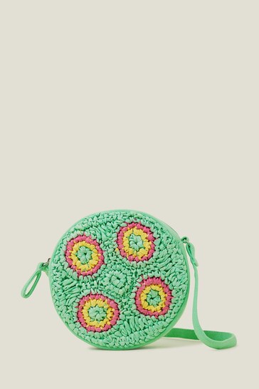 Angels By Accessorize Girls Green Crochet Round Cross-Body Bag