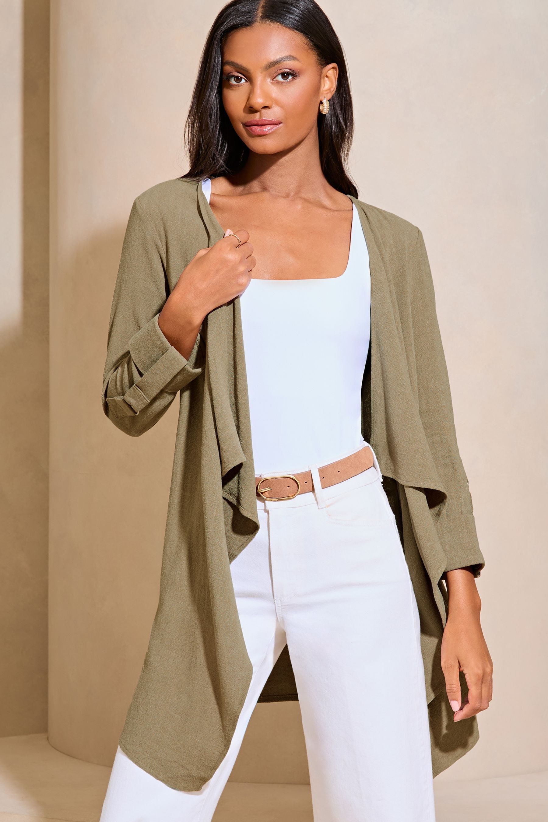 Beige waterfall cardigan outlet