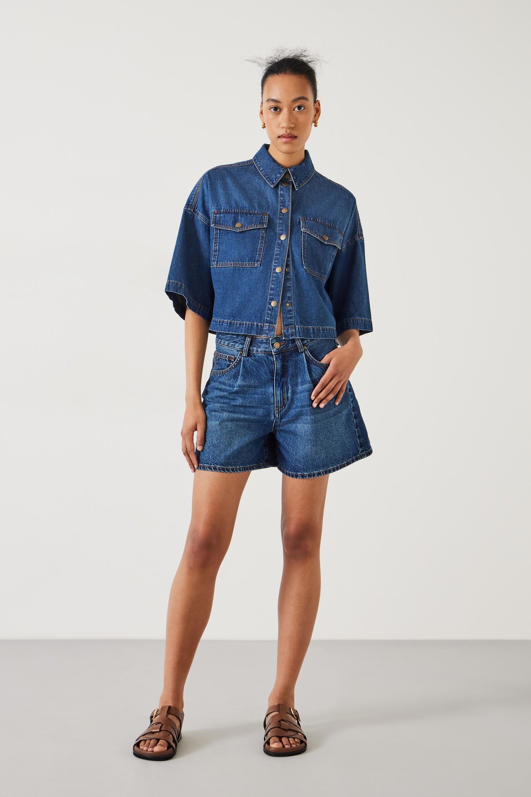 Crop denim shirt outlet