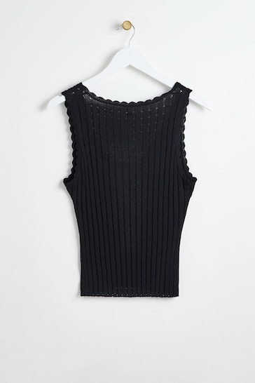Oliver Bonas Black Pointelle Stitch Knitted Vest Top