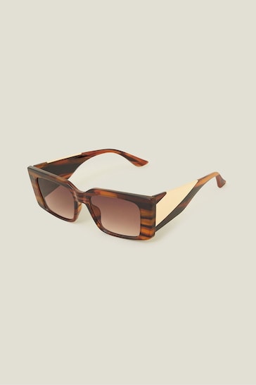 Accessorize Brown Wide Arm Metal Cateye Sunglasses