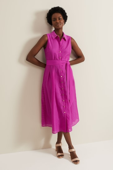 Phase Eight Pink Carey Sleeveless Check Midi Dress