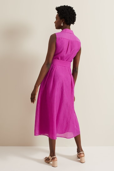 Phase Eight Pink Carey Sleeveless Check Midi Dress