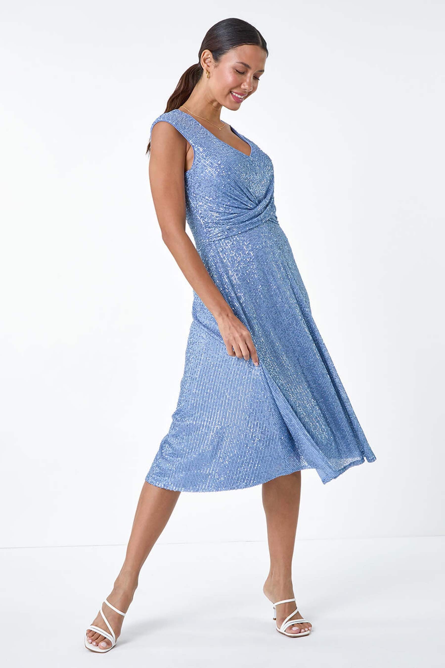 Blue sequin midi dress cheap
