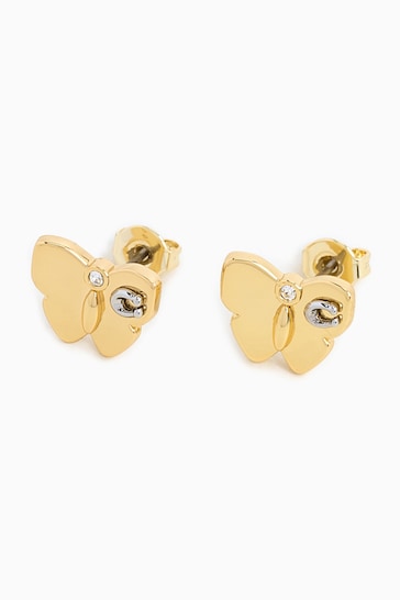 COACH Cary Gold Tone Signature Butterfly Stud Earrings