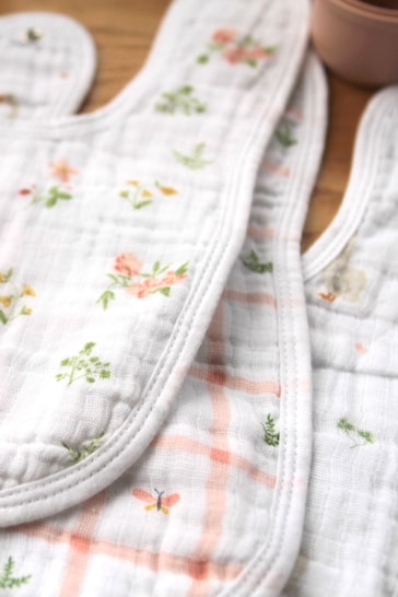 aden + anais Pink Essentials Cotton Country Floral Muslin Baby Snap Bibs 3 Pack