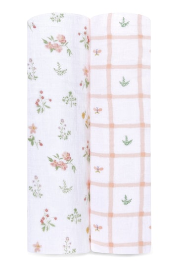 aden + anais Pink Essentials Cotton Blanket Country Floral  Muslins 2 Pack