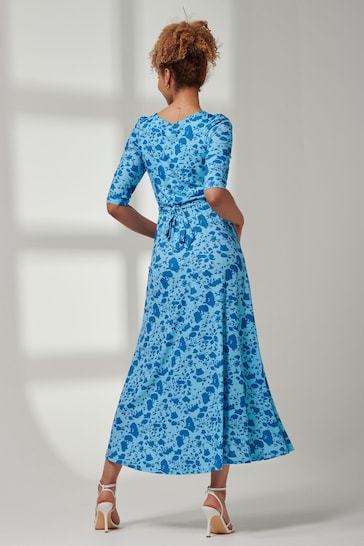 Jolie Moi Mid Blue Goldie 3/4 Sleeve Jersey Maxi Dress