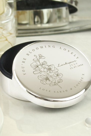 Personalised July Birth Flower Round Trinket Box by PMC