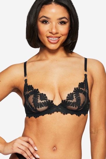Ann Summers Black Elated Floral Lace Non Pad Plunge Bra