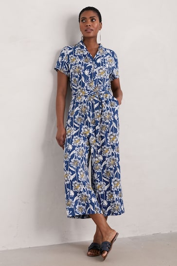 Seasalt Cornwall Blue Treen Cove Linen Jumpsuit