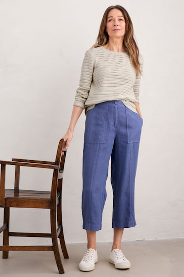 Seasalt Cornwall Blue Poleacre Cropped Linen Trousers