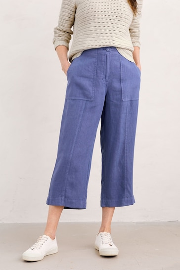 Seasalt Cornwall Blue Poleacre Cropped Linen Trousers