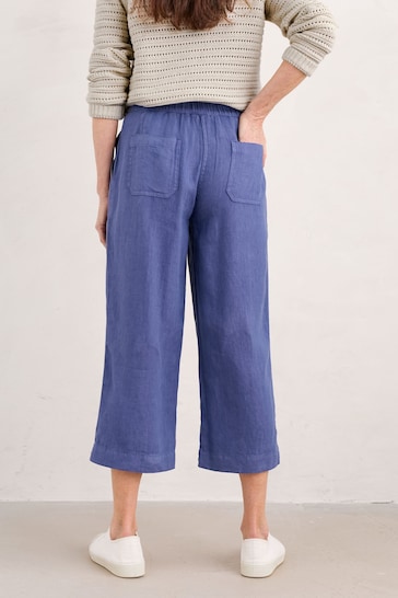 Seasalt Cornwall Blue Tall Poleacre Cropped Linen Trousers