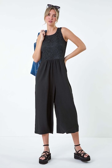 Dusk Black Crochet Lace Wide Leg Jumpsuit