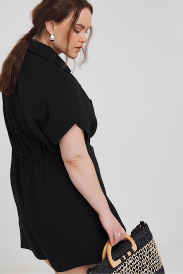 Simply Be Black Button Through Playsuit