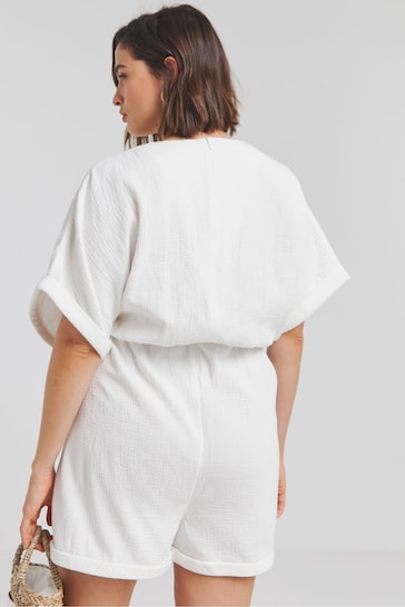 Simply Be White Cheesecloth Playsuit