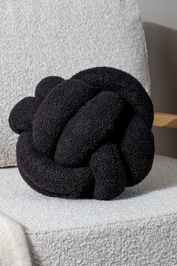 Furn Black Boucle Knot Filled Cushion