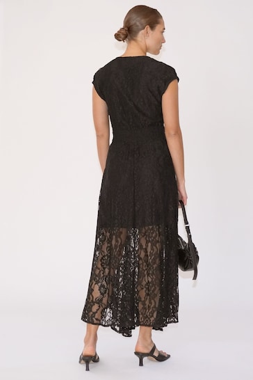 Religion Black Lace Lily Dress With Handkerchief Hem And Cap Sleeves