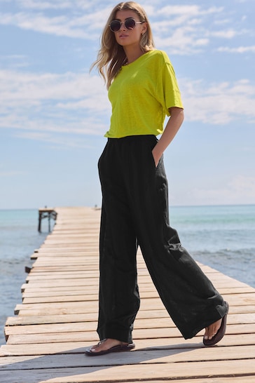 Black Linen Blend Trousers