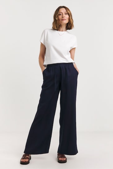 JD Williams Navy Blue Linen Mix Wide Leg Navy Blue Trousers