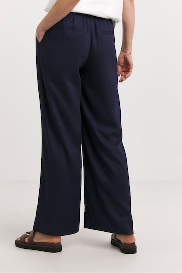JD Williams Navy Blue Linen Mix Wide Leg Navy Blue Trousers