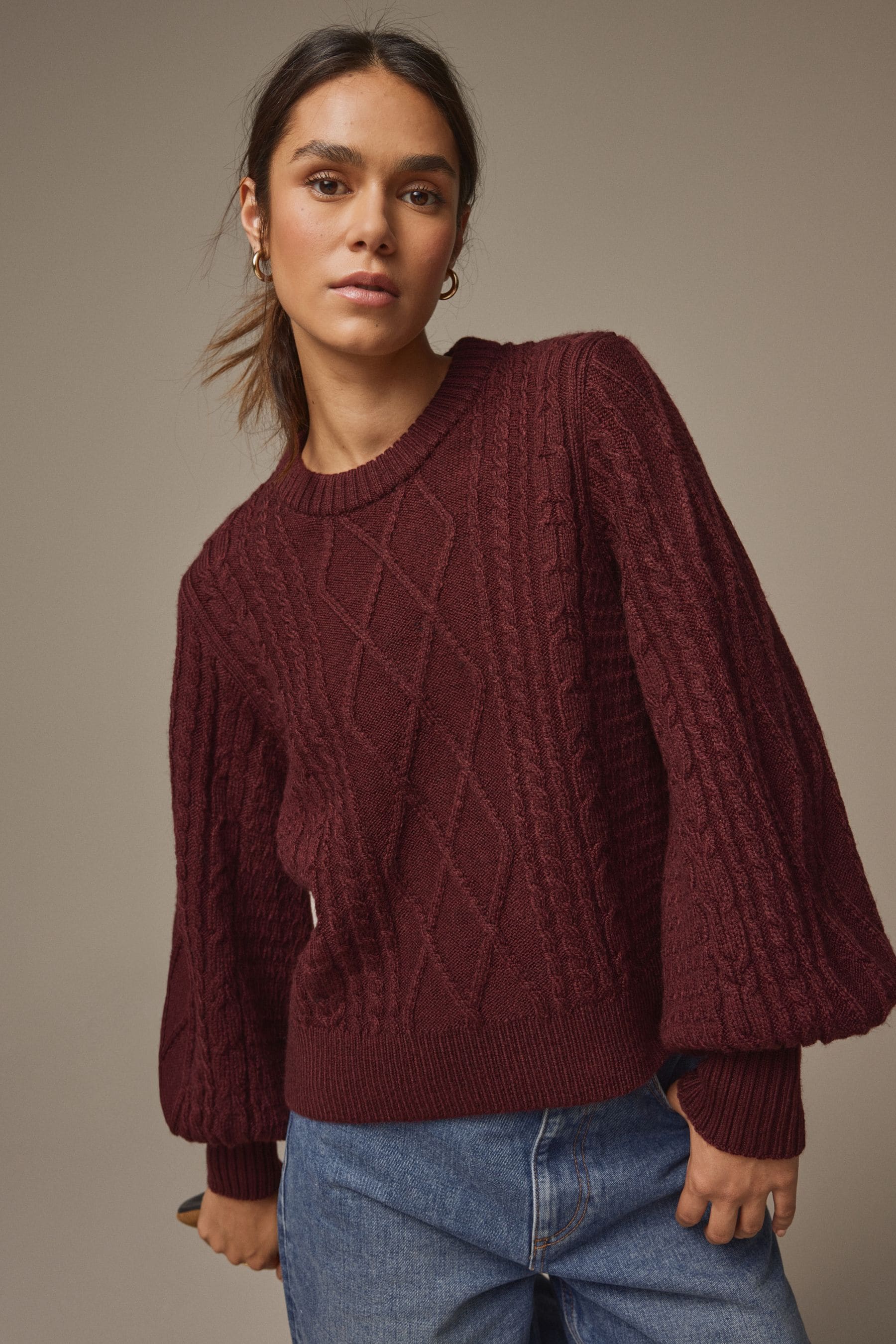 Laura Ashley Burgundy Red Cable Knit Jumper