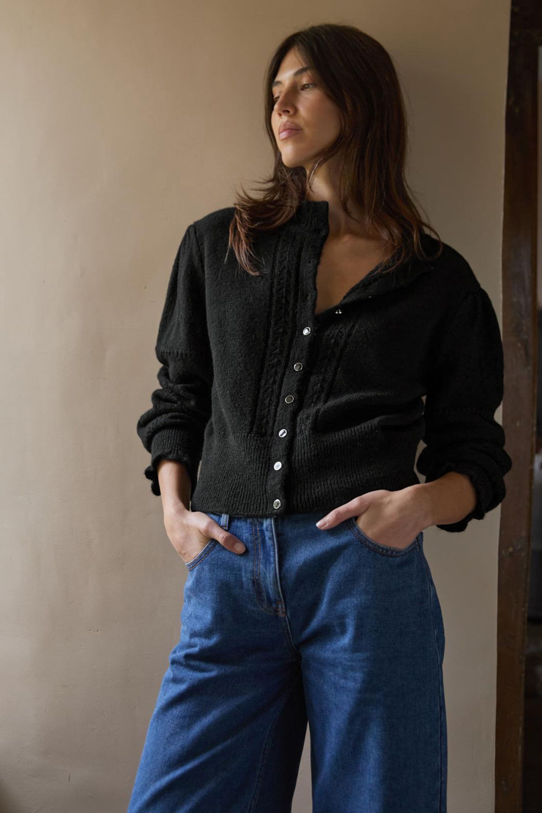 Black pointelle cardigan online