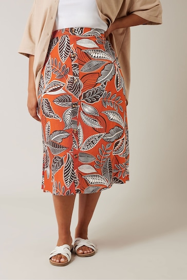 Evans Orange Printed Linen Blend Skirt