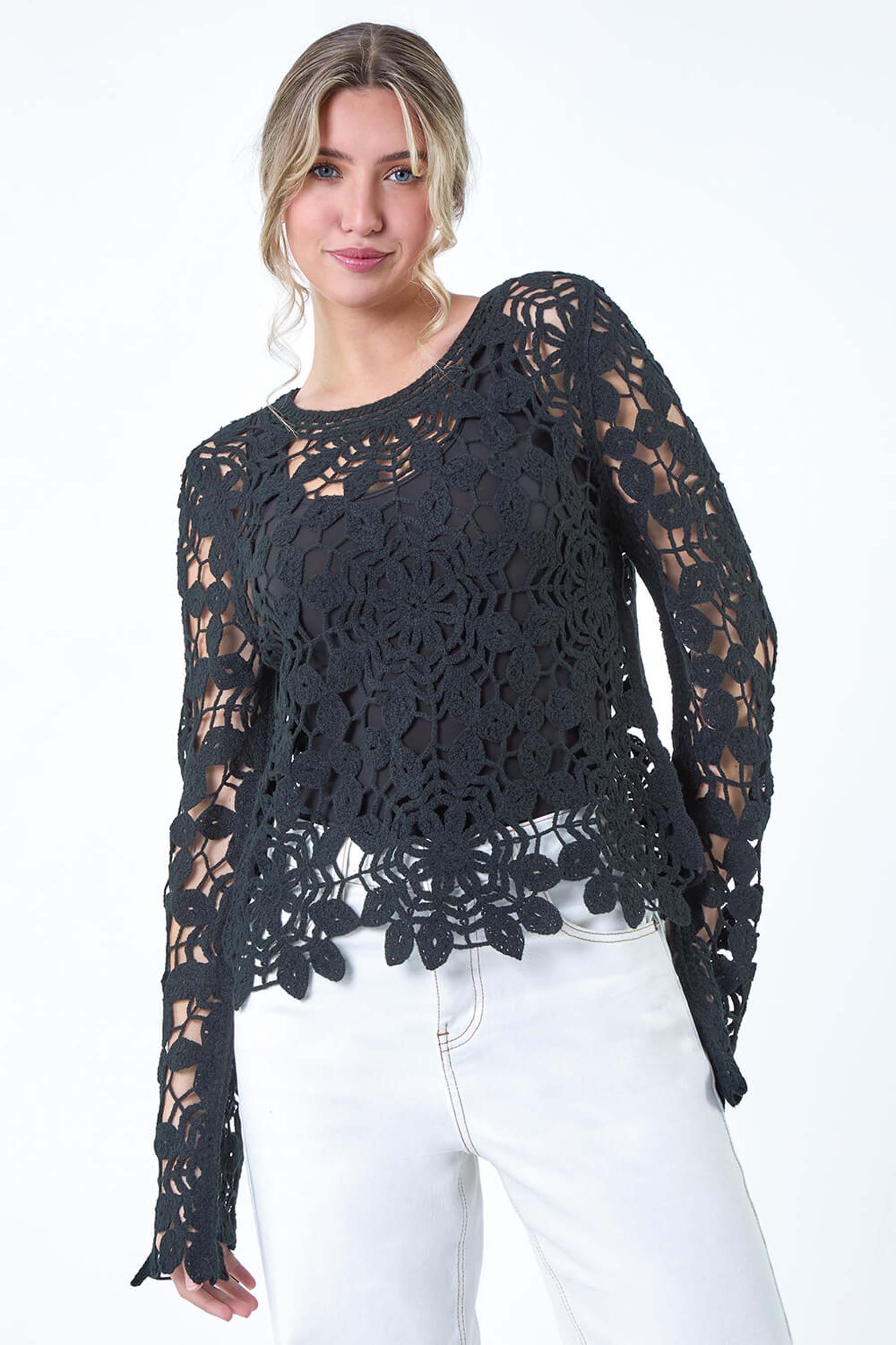 Buy Dusk Black Crochet Knit Jumper from the Next UK online shop