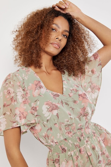 Apricot Green Watercolour Blooms Mini Dress