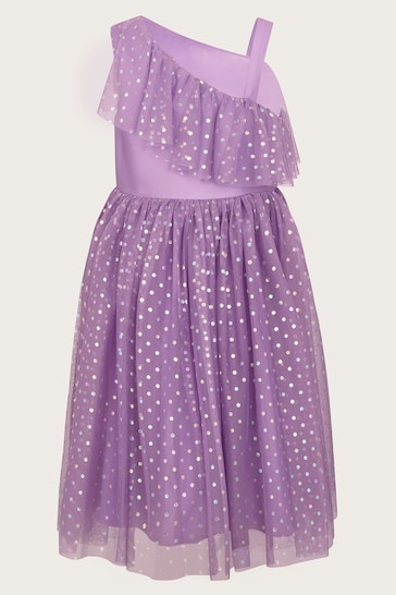 Monsoon Purple Asymmetrical Polka Dot Dress