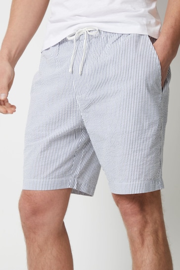 Threadbare Navy Elasticated Waist Seersucker Cotton Shorts