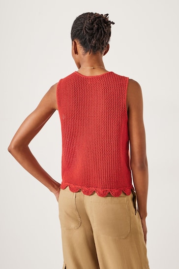 Hush Red Adelina Crochet Scallop Edge Knitted Tank