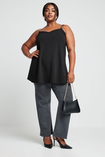 Yours Curve Black Limited Double Metal Trim Cami Top