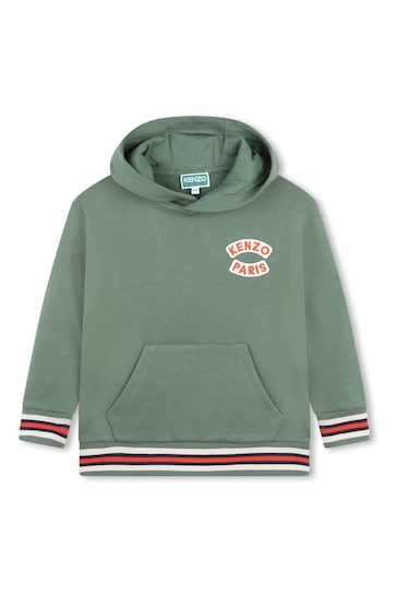 KENZO KIDS Green Chest Logo Hoodie With Tipping Detail