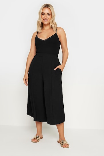 Yours Curve Black Hammered Satin Wide Leg Culottes
