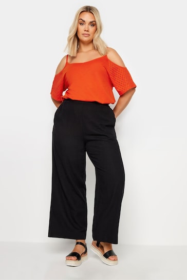 Yours Curve Orange Cold Shoulder Anglaise Sleeve Top