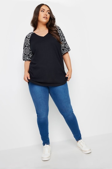 Yours Curve Black Anglaise Sleeve T-Shirt