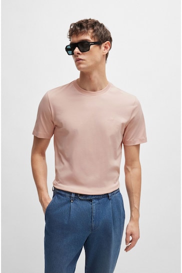 BOSS Pink Regular Fit Tonal Rubber Logo T-Shirt