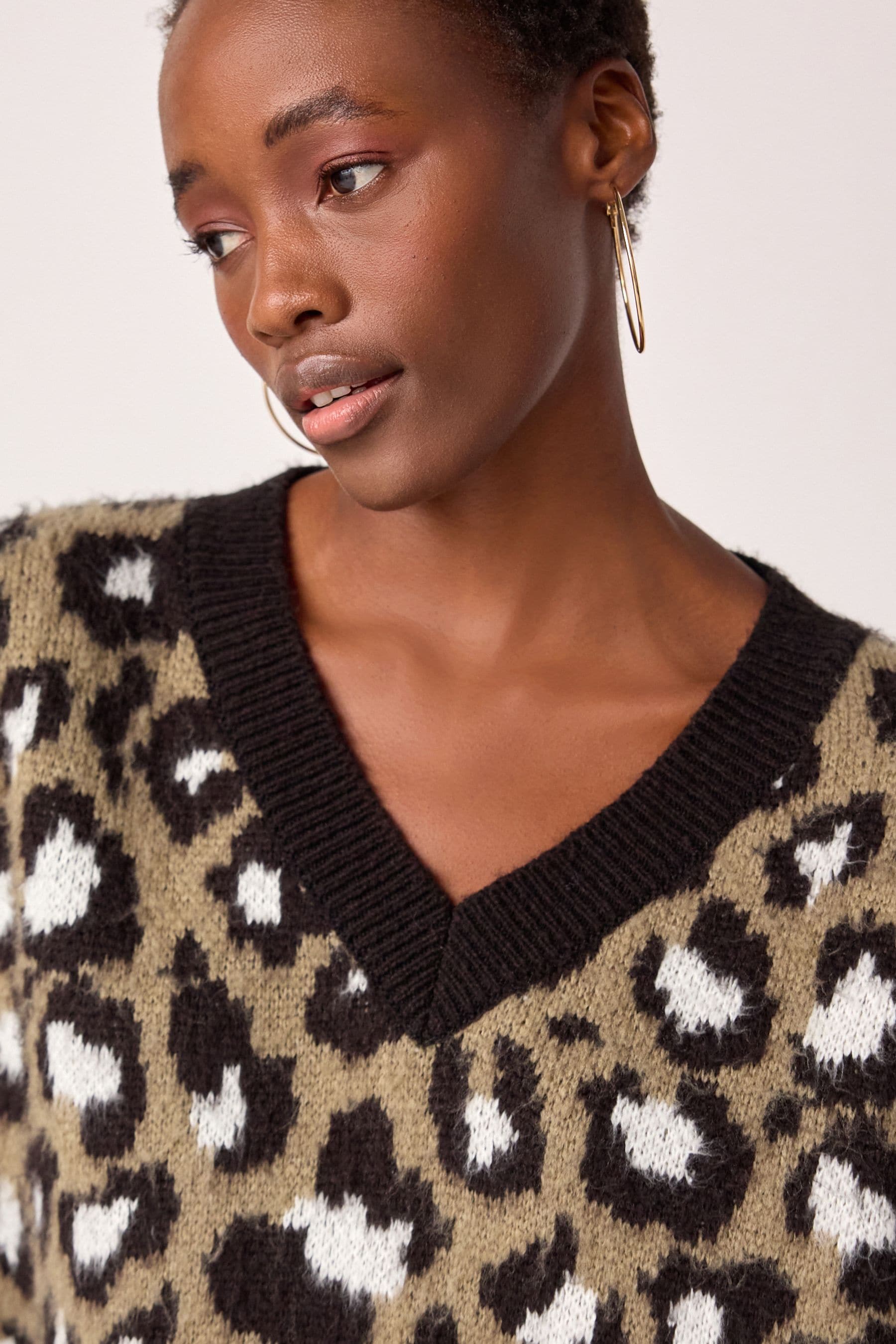 Buy Khaki Green Leopard Animal V Neck Jumper from the Next UK online shop