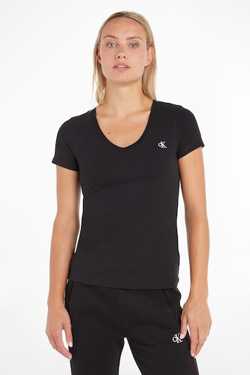 Calvin Klein Black Embroidery Stretch V-Neck T-Shirt