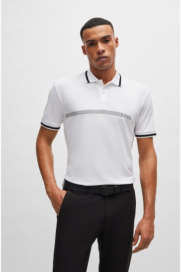 BOSS White Cotton-Blend Polo Shirt With Logo And Stripes