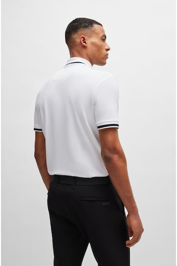 BOSS White Cotton-Blend Polo Shirt With Logo And Stripes